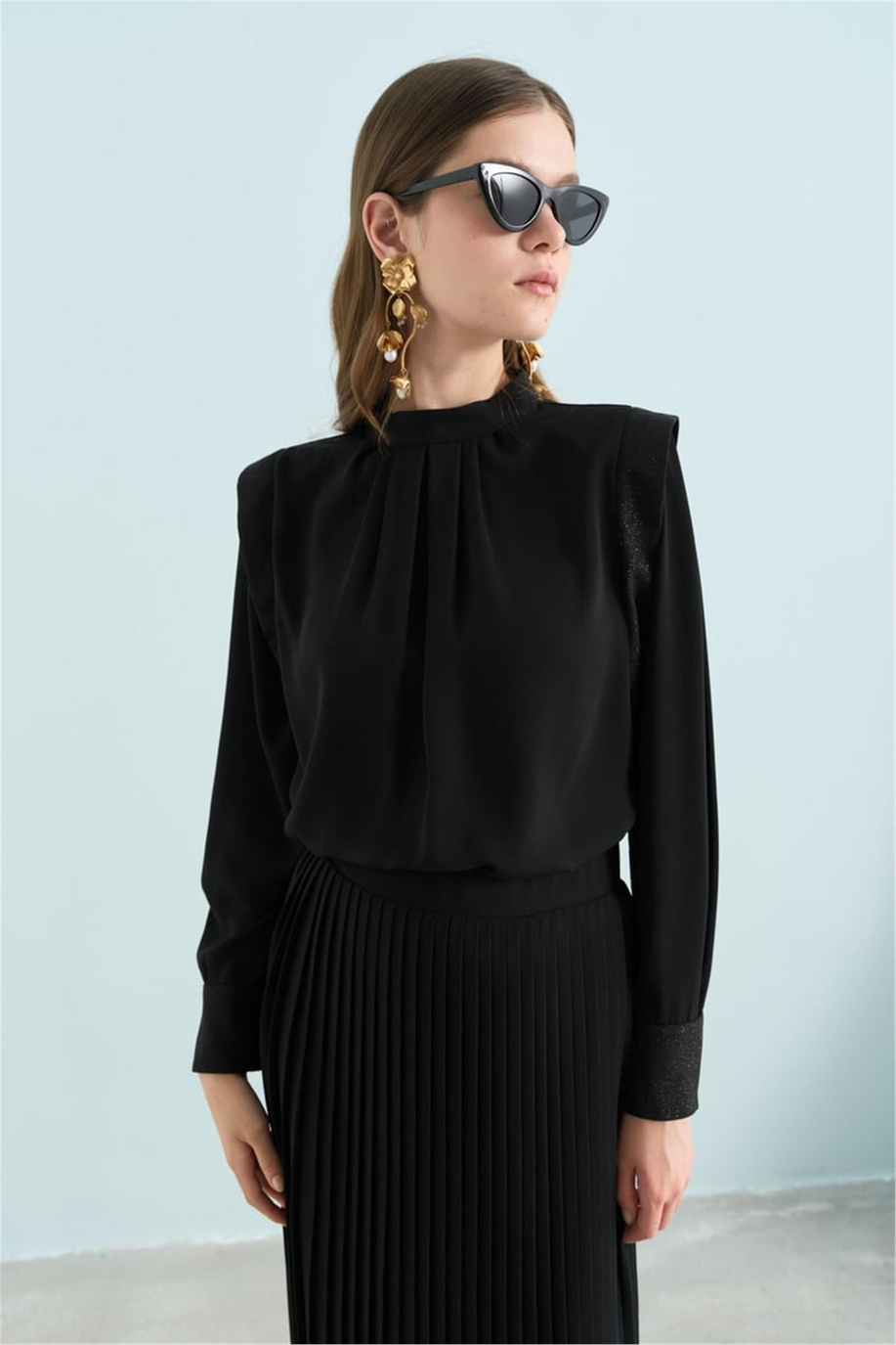Kol Detaylı Etek Bluz Takım Siyah - 251EL4151NH.1