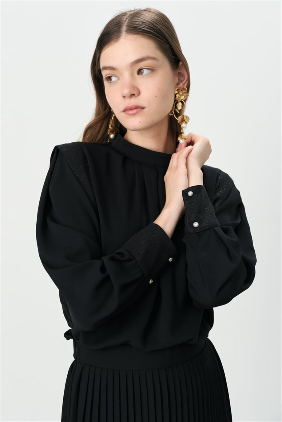 Kol Detaylı Etek Bluz Takım Siyah - 251EL4151NH.1