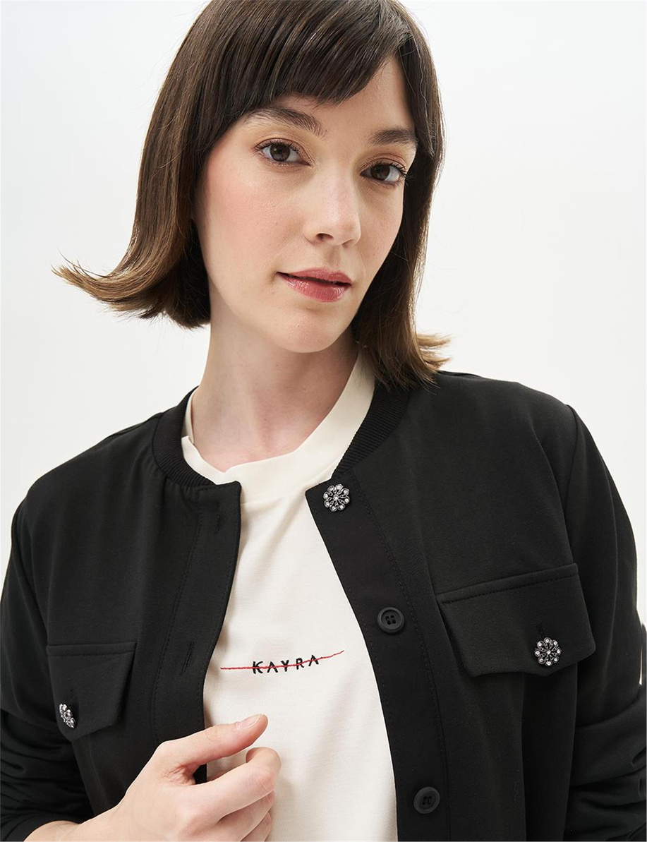 Kolej Yaka Cep Kapaklı İki İplik Siyah Ceket