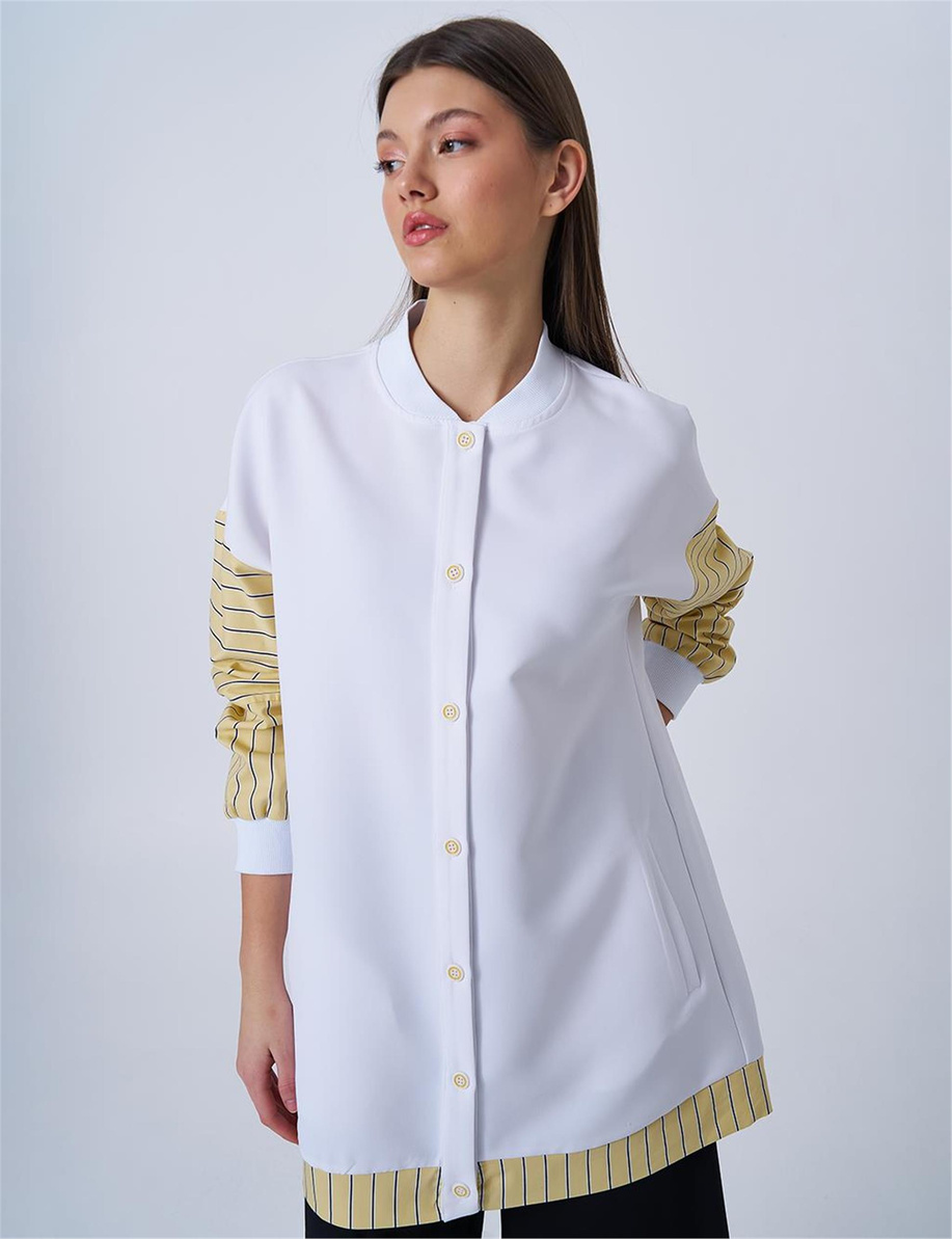 Kolej Yaka Garnili Tunik Optik Beyaz Tunik