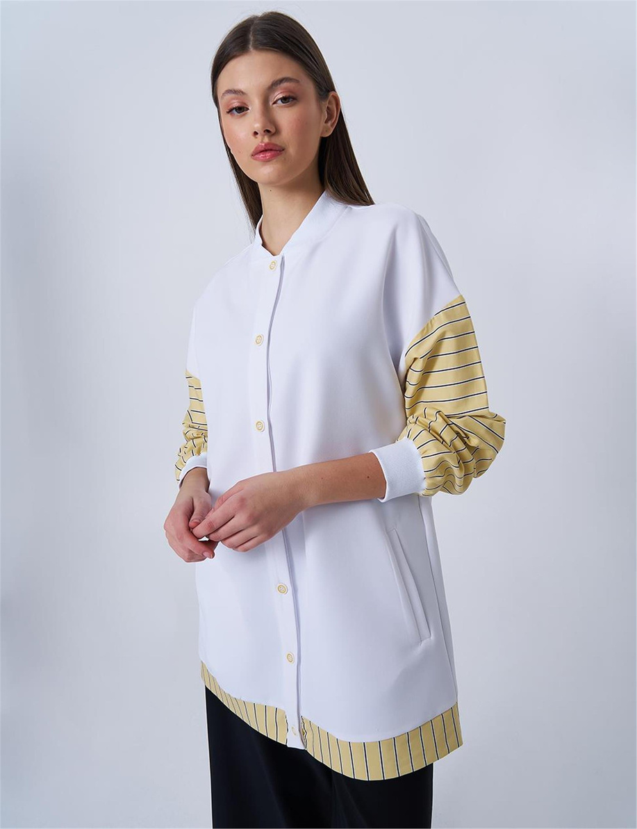 Kolej Yaka Garnili Tunik Optik Beyaz Tunik