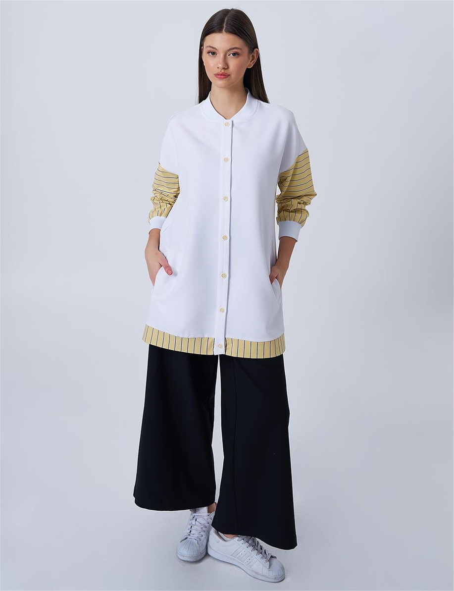 Kolej Yaka Garnili Tunik Optik Beyaz Tunik