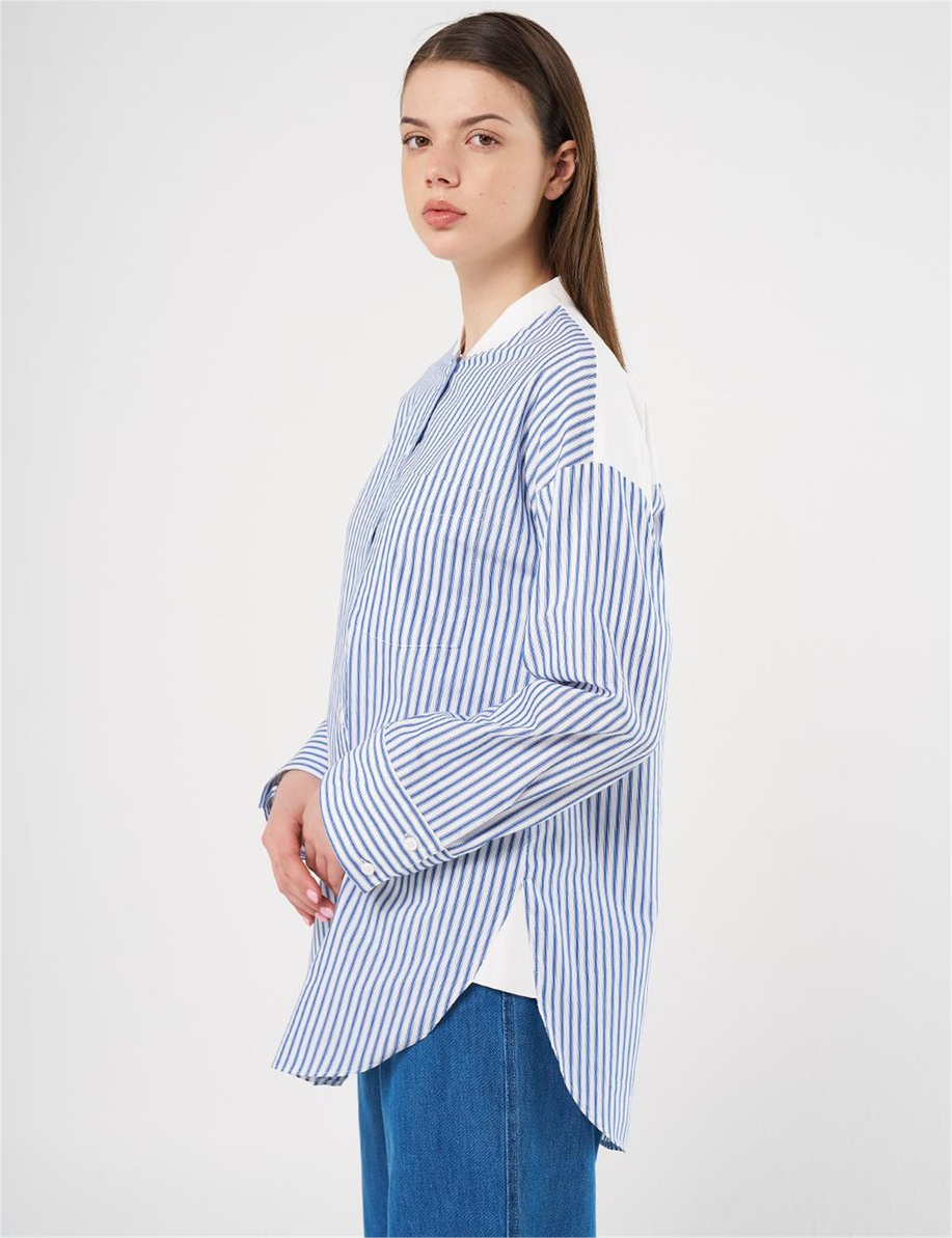 Kolej Yaka Pamuklu Tunik İndigo