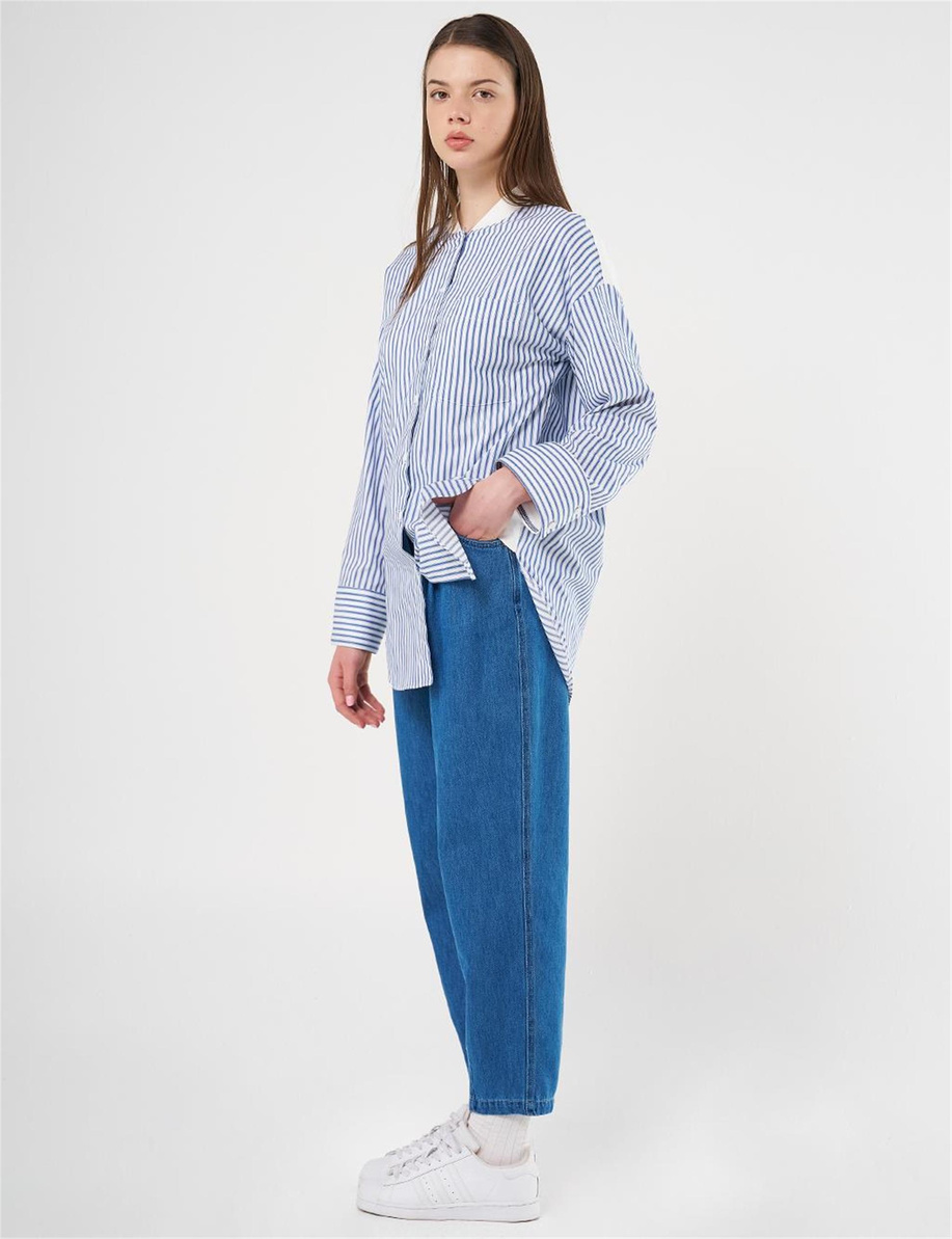 Kolej Yaka Pamuklu Tunik İndigo