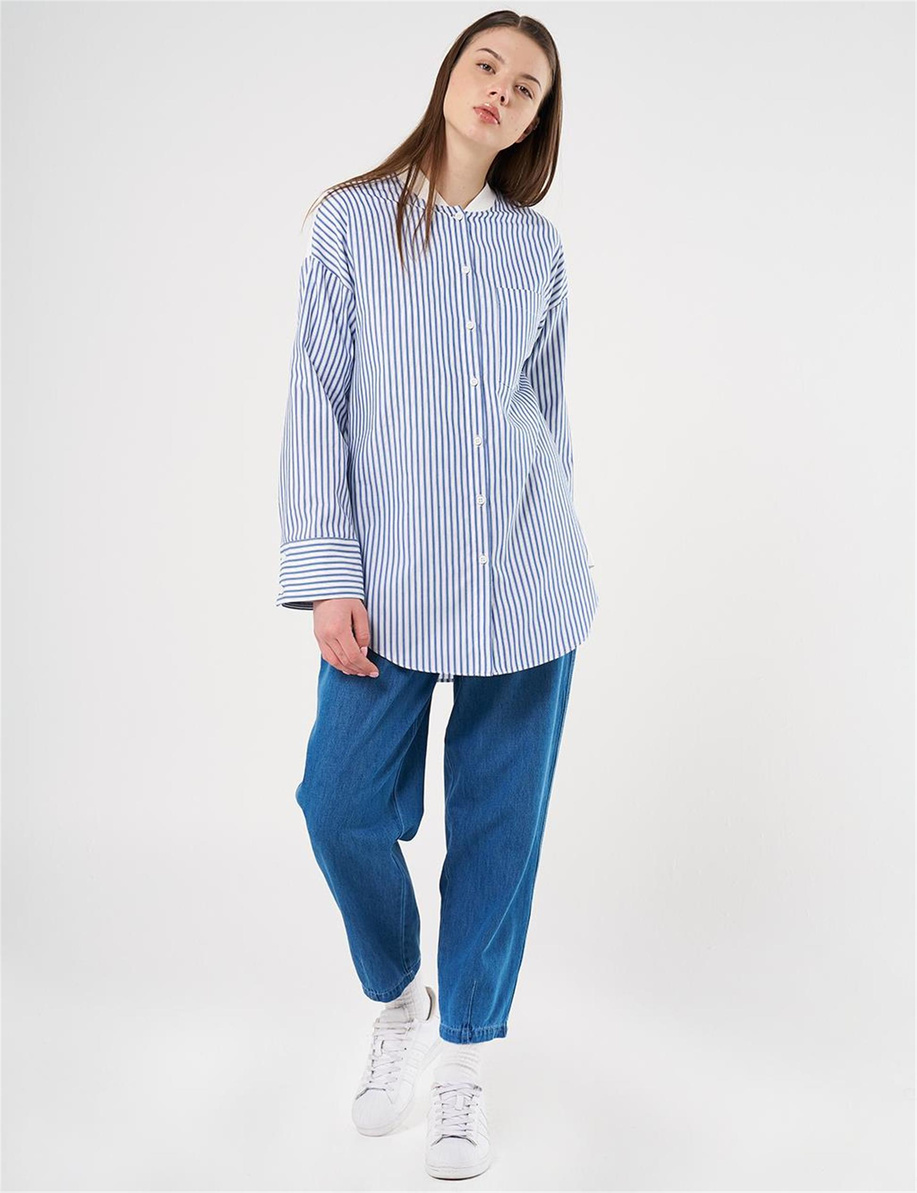 Kolej Yaka Pamuklu Tunik İndigo