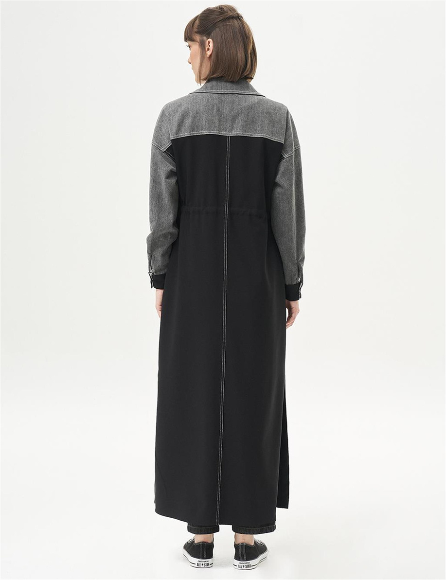 Kontrast Dikişli Bel Büzgülü Siyah Giy Çık