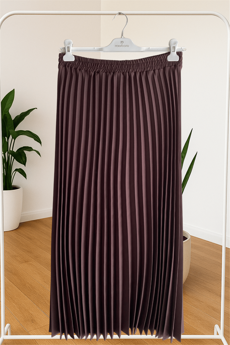 Krep Pliseli Etek Kahve - 25KMB0932