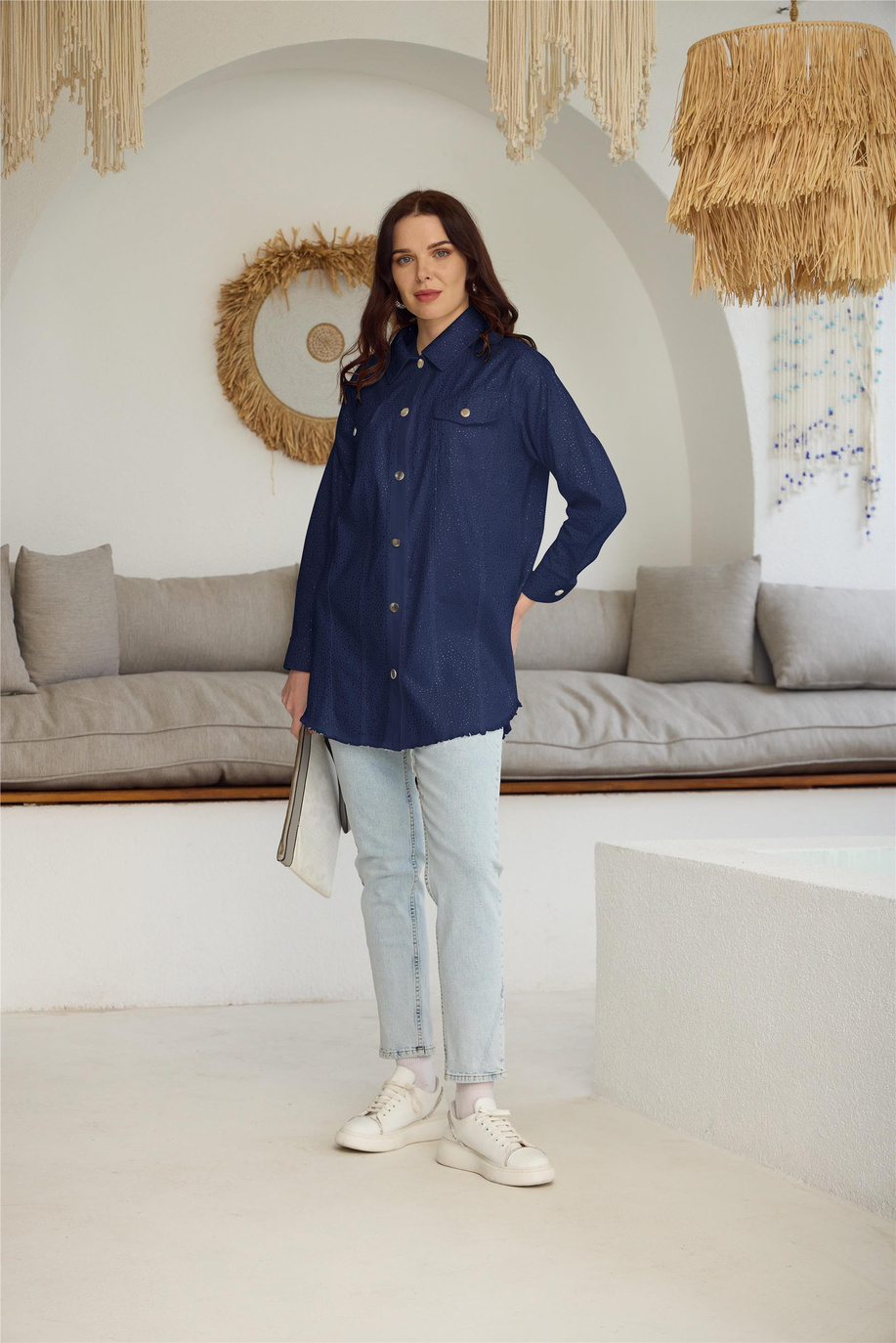 Kristal Serpme Taşlı Kot Lacivert Ceket