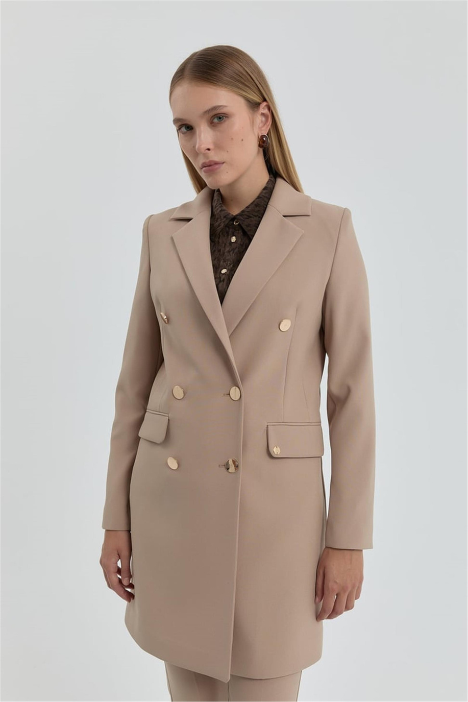 Kruvaze Blazer Ceket Bej