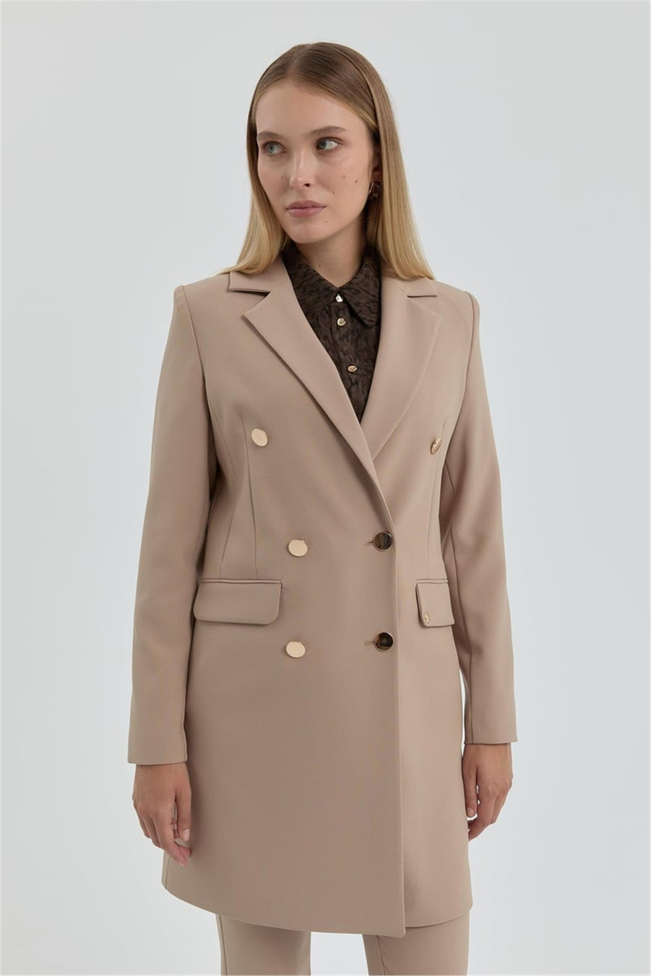 Kruvaze Blazer Ceket Bej