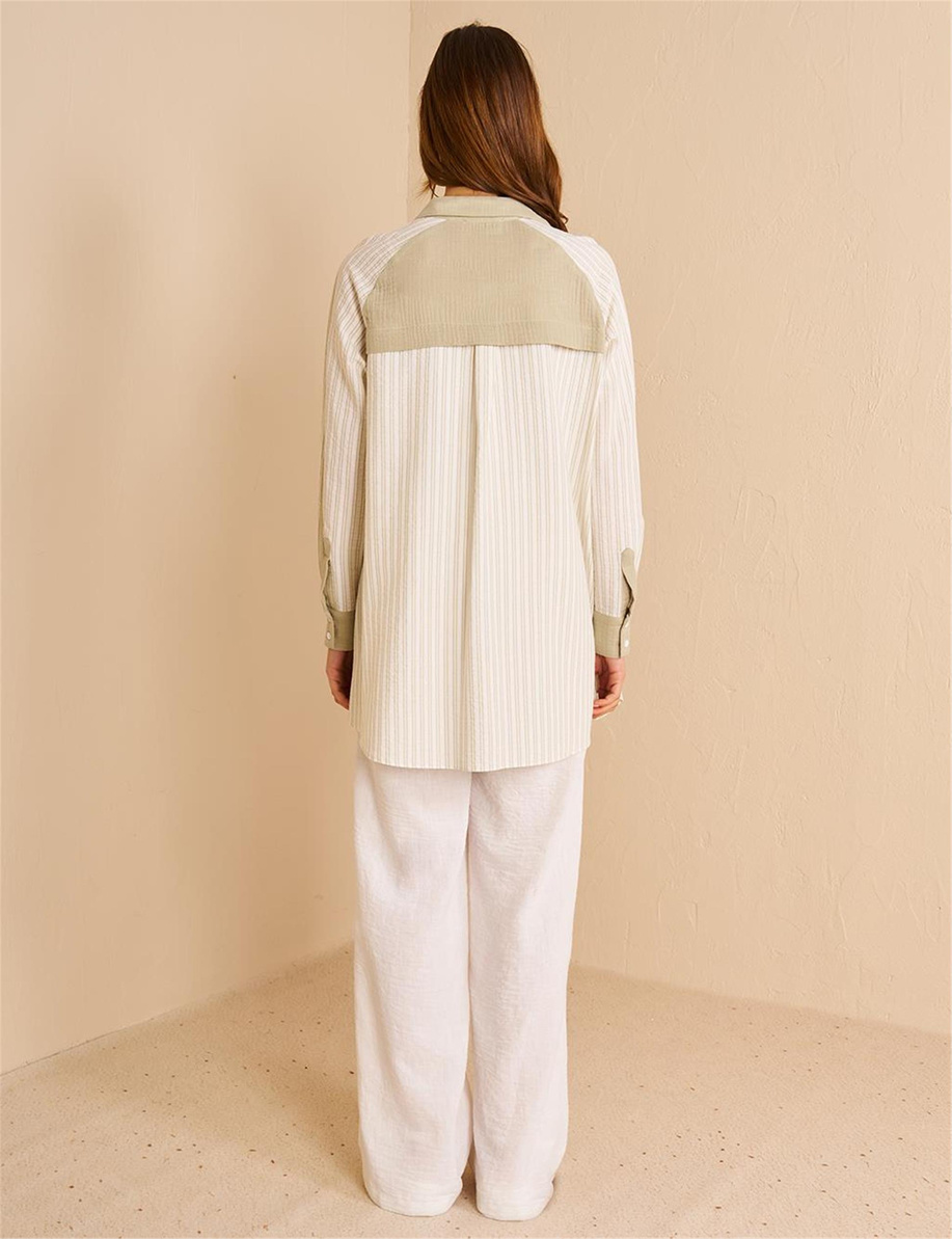 Kumaş Garnili Gömlek Yaka Tunik Küf Yeşili - KA-B25-21239