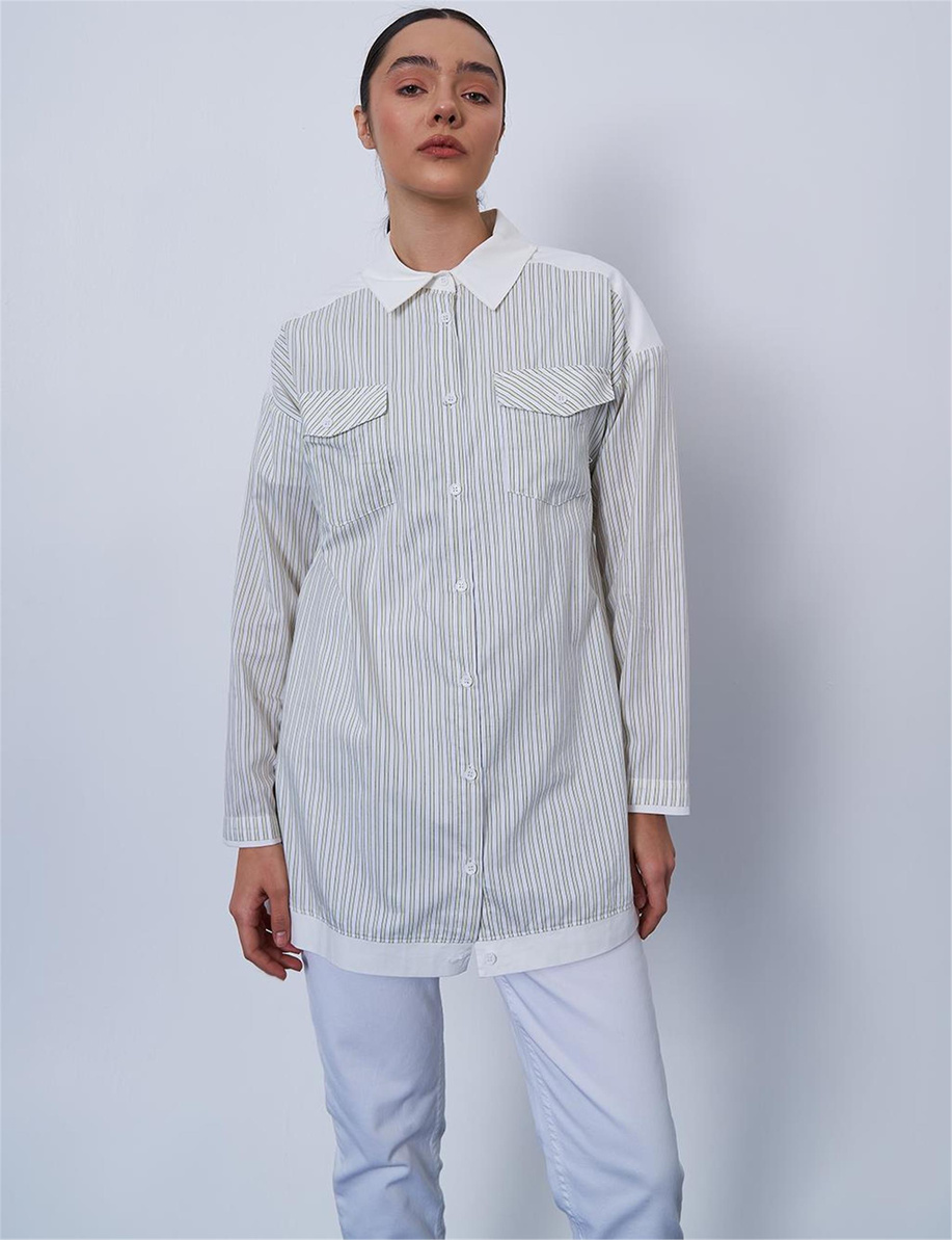 Kumaş Garnili Pamuklu Tunik Lime