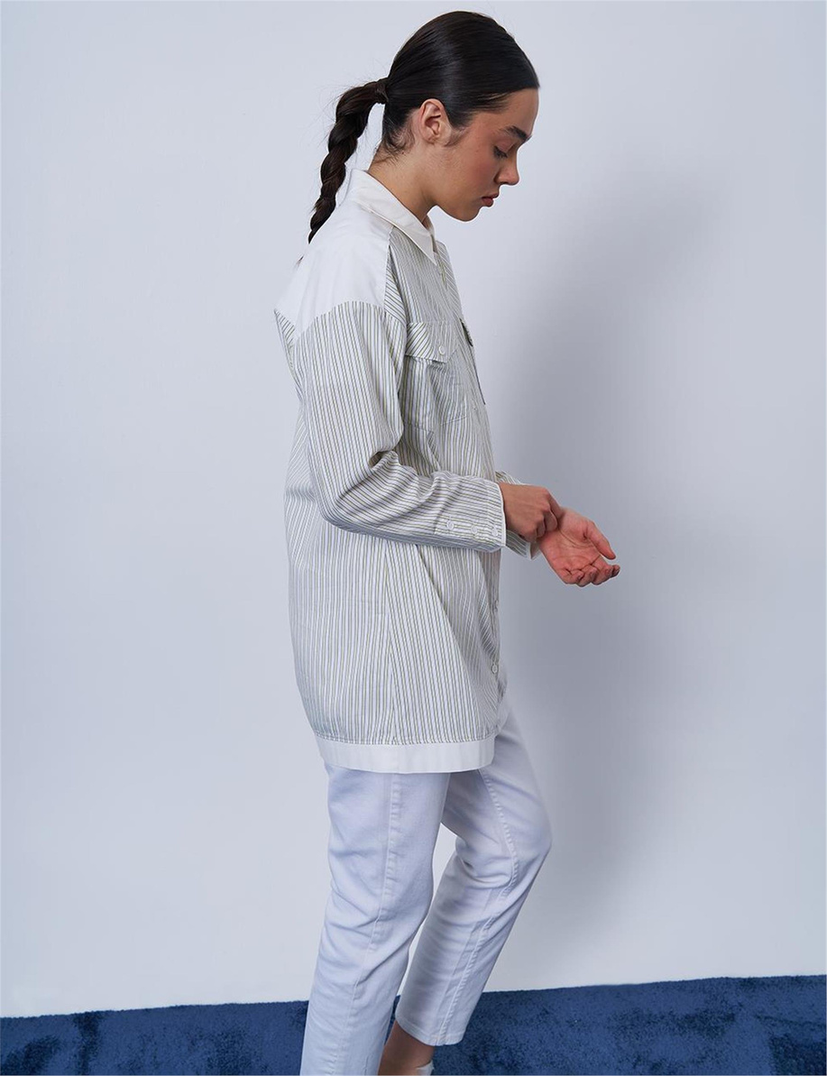 Kumaş Garnili Pamuklu Tunik Lime