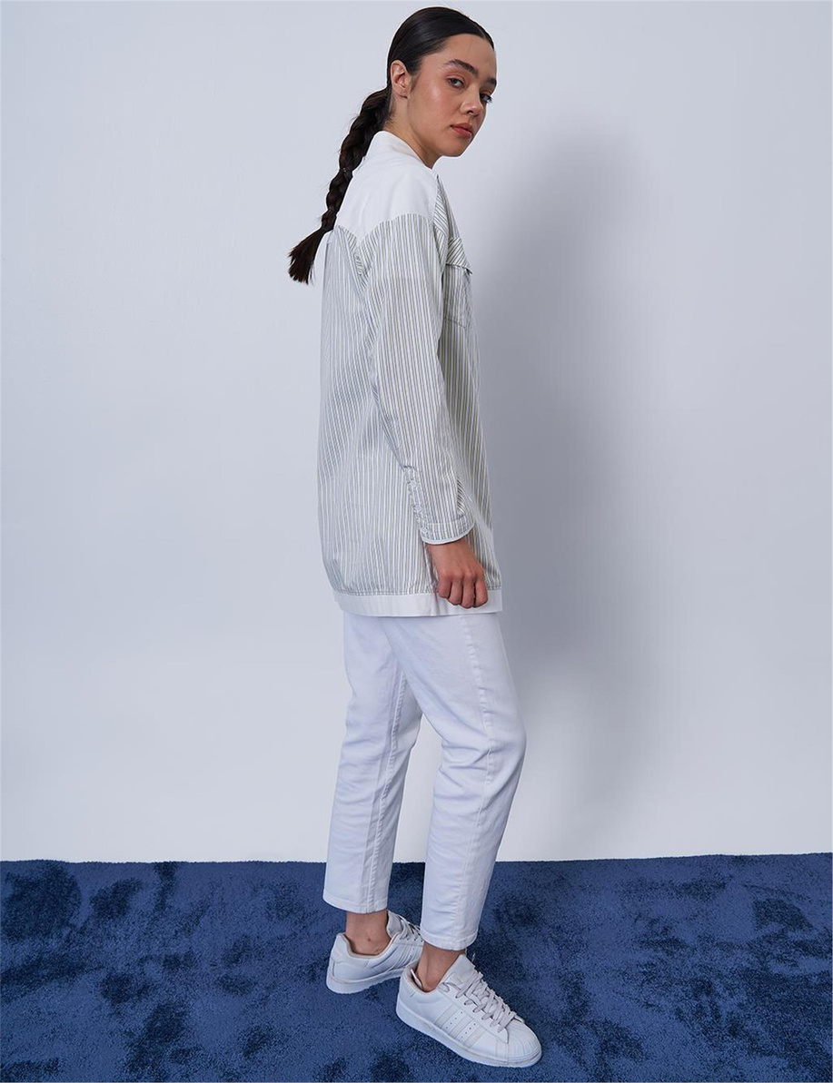 Kumaş Garnili Pamuklu Tunik Lime