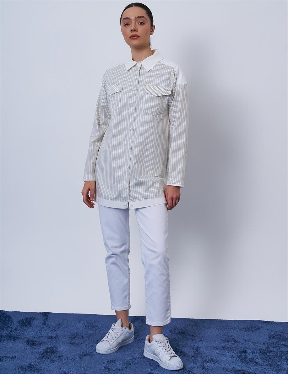 Kumaş Garnili Pamuklu Tunik Lime