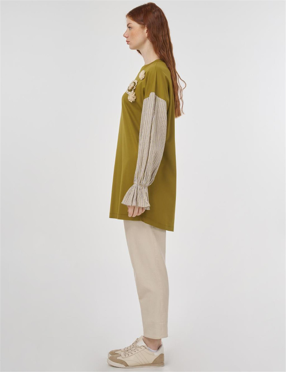 Kumaş Kenarlı Jersey Sweatshirt Haki