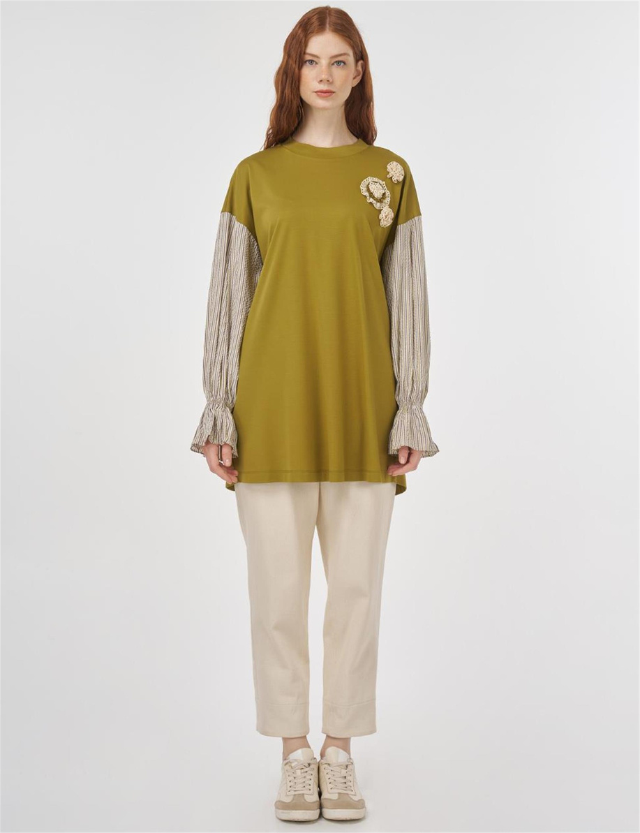 Kumaş Kenarlı Jersey Sweatshirt Haki