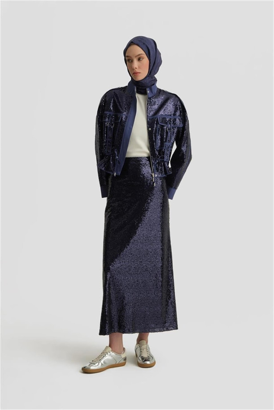 Kumaş Mixli Payetli Puslu Mor Ceket