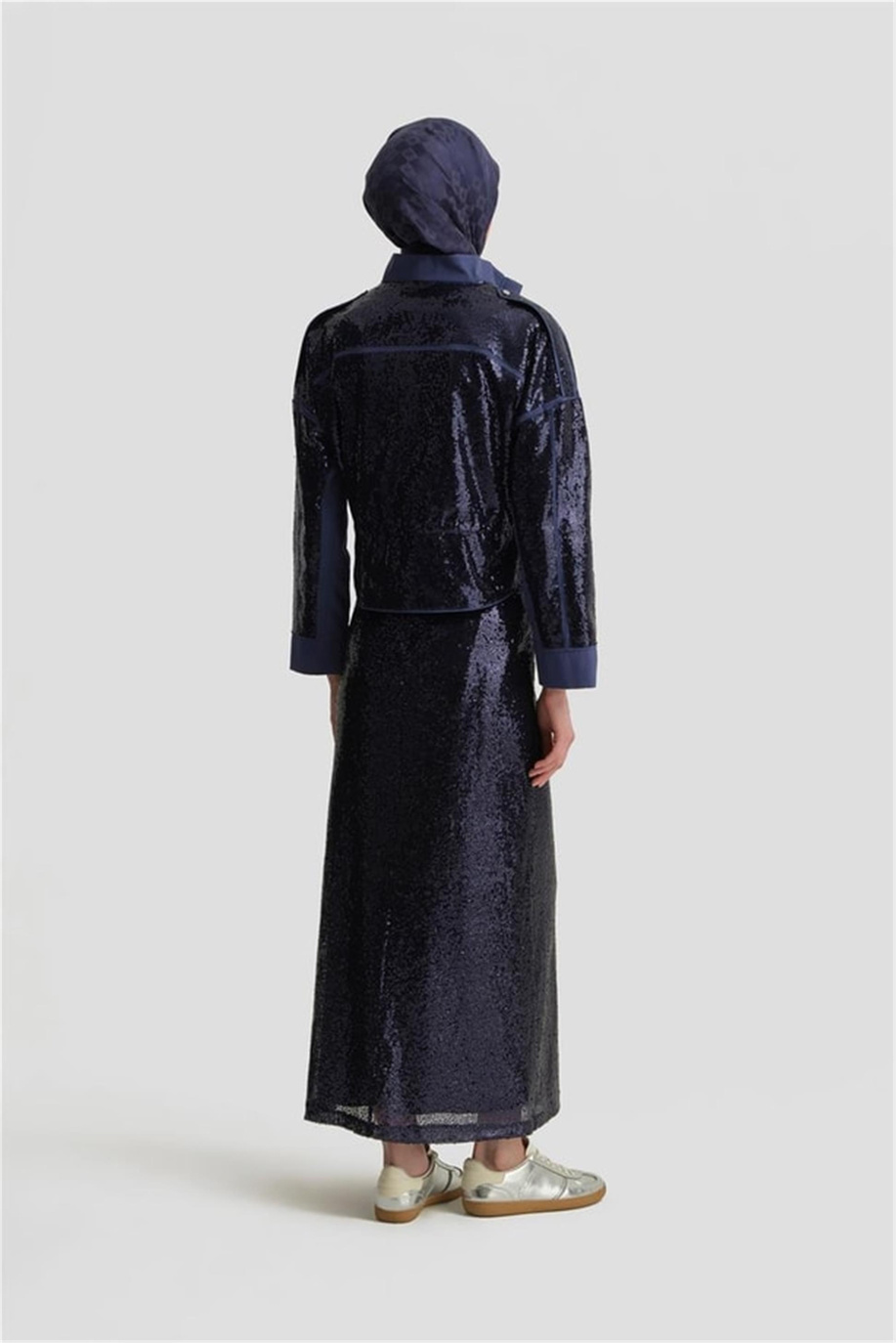 Kumaş Mixli Payetli Puslu Mor Ceket