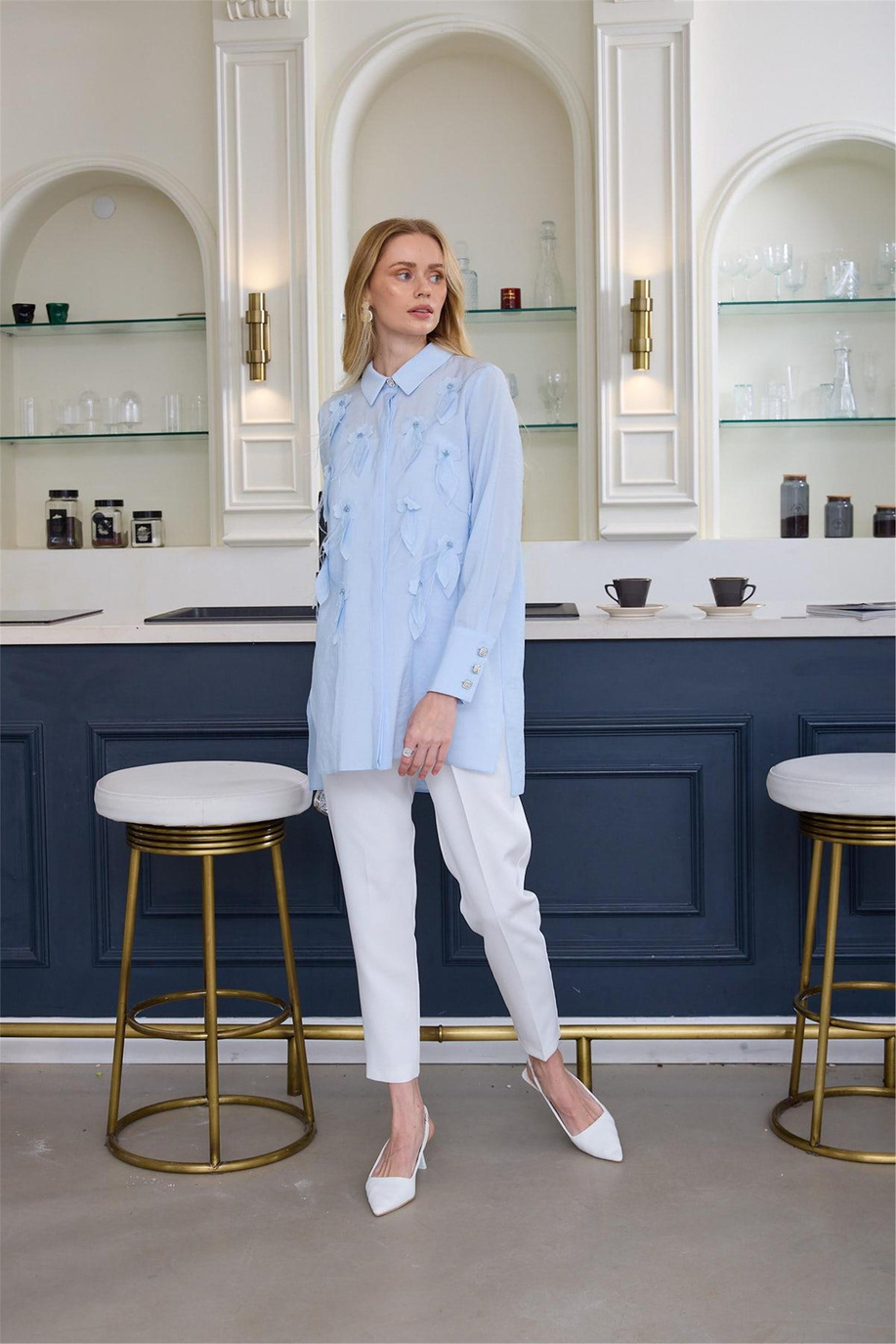 Kuş Tüylü İpek Cupra Gömlek Bebe Mavi - 25YMA1105