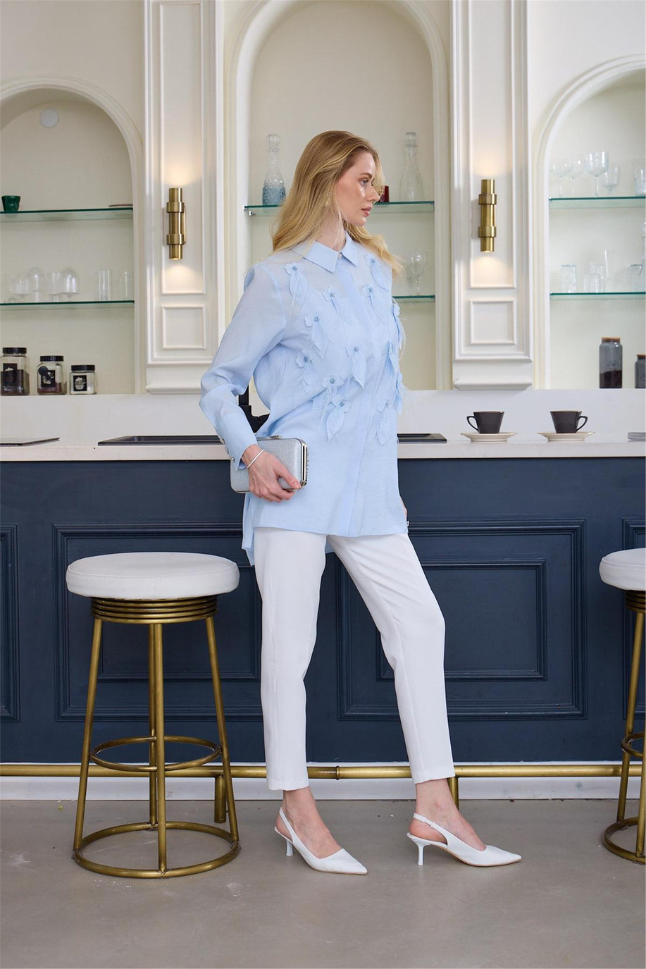 Kuş Tüylü İpek Cupra Gömlek Bebe Mavi - 25YMA1105