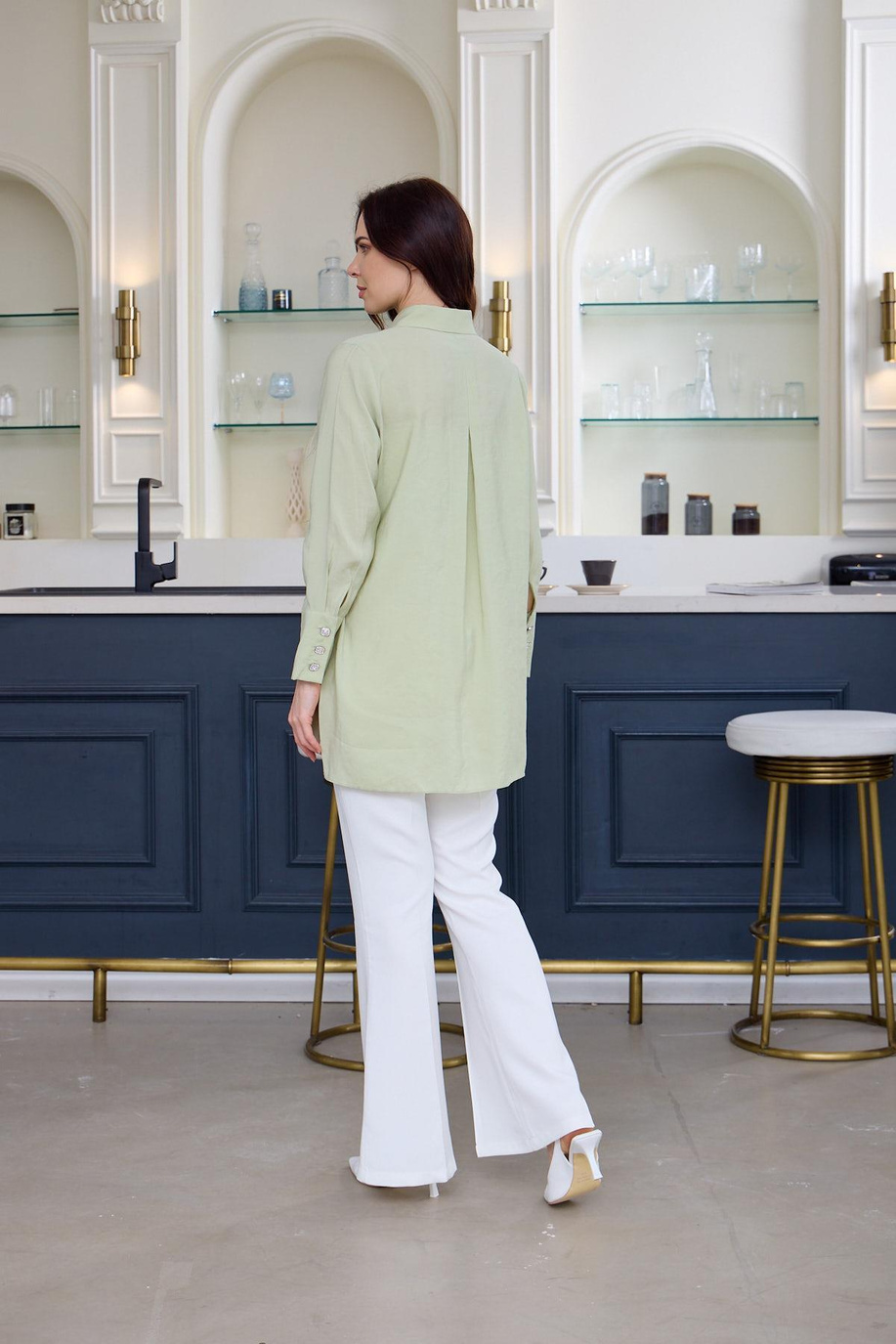 Kuş Tüylü İpek Cupra Gömlek Çağla - 25YMA1105