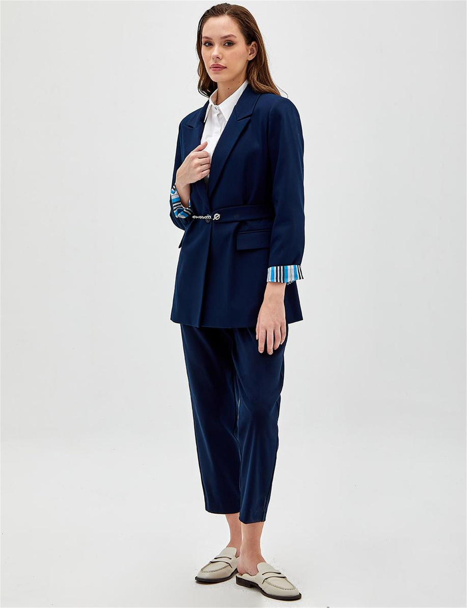 Kuşaklı Blazer Lacivert Ceket