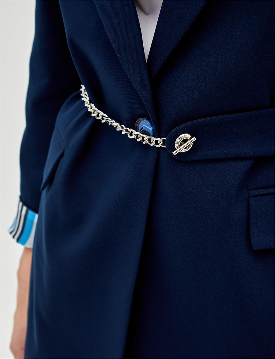 Kuşaklı Blazer Lacivert Ceket