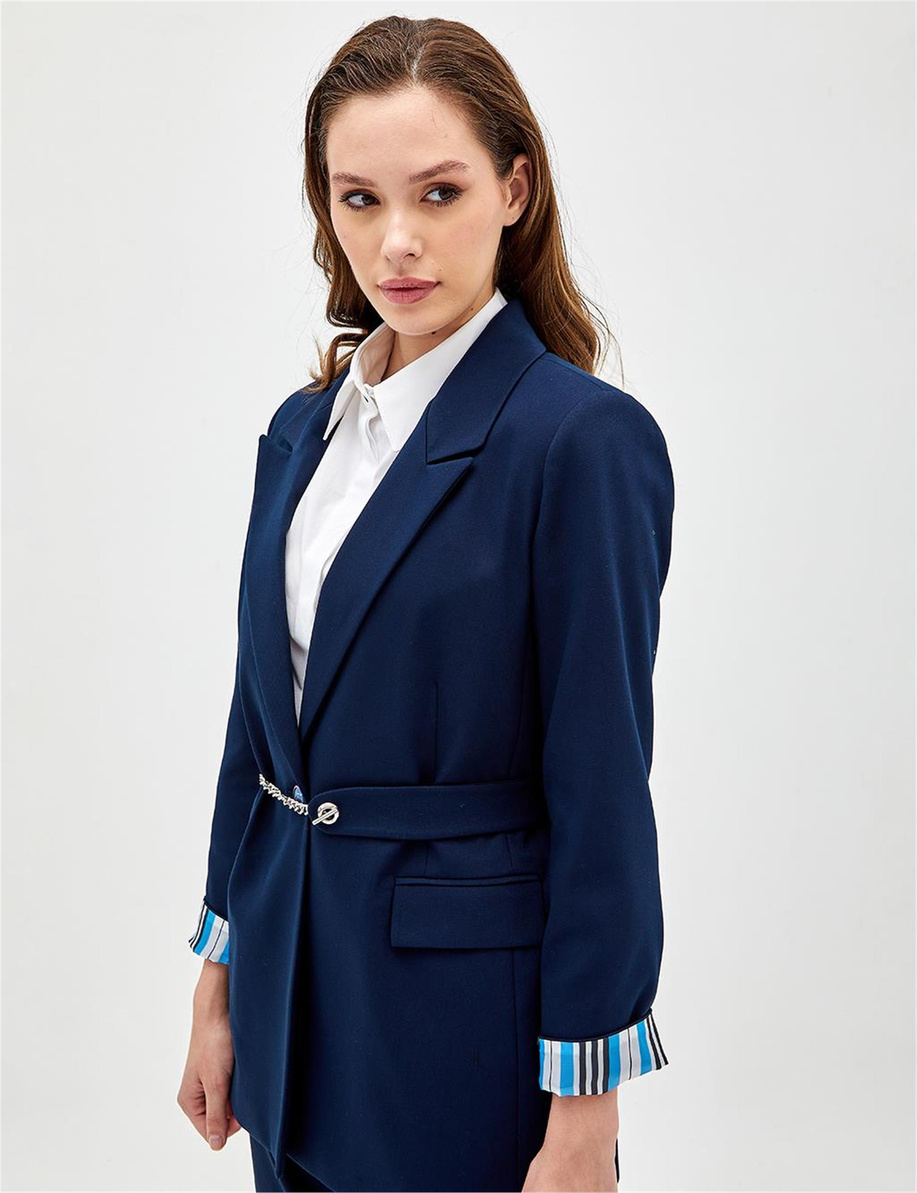 Kuşaklı Blazer Lacivert Ceket