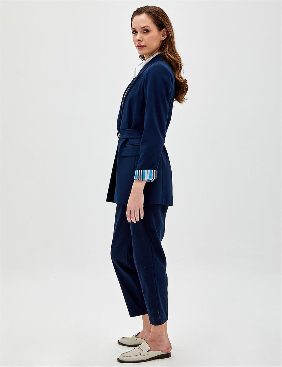 Kuşaklı Blazer Lacivert Ceket