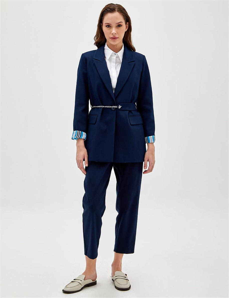 Kuşaklı Blazer Lacivert Ceket