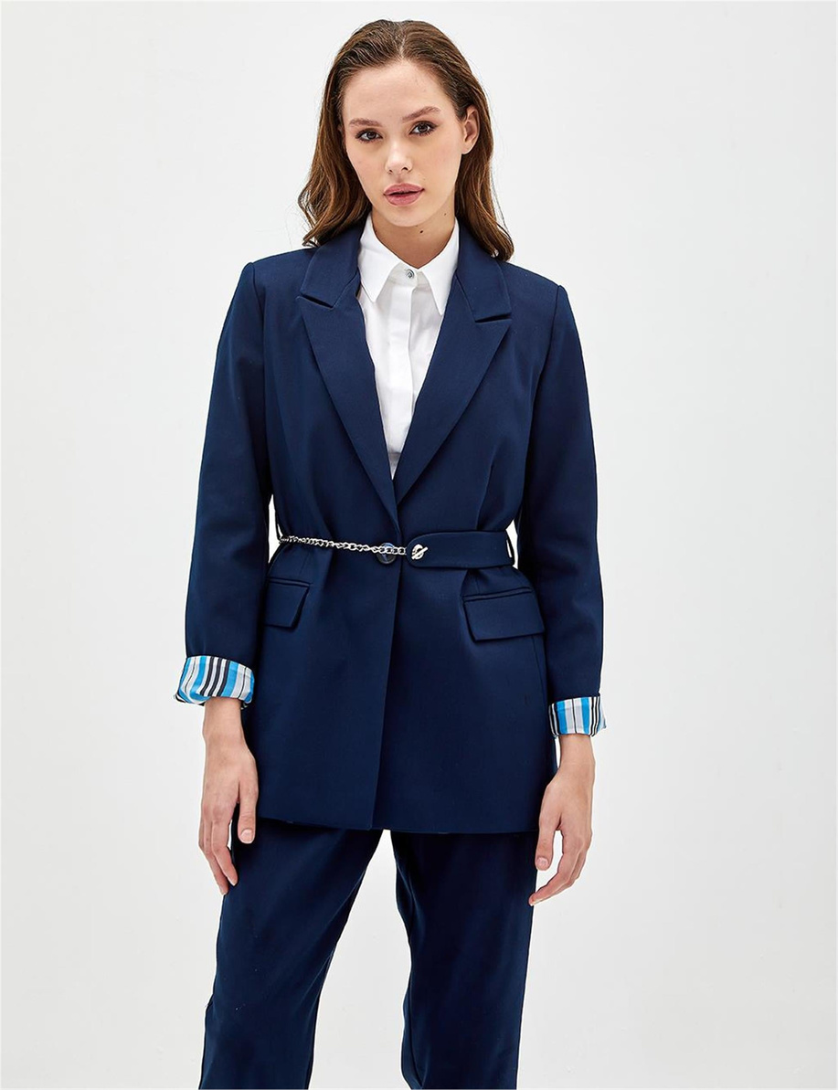 Kuşaklı Blazer Lacivert Ceket