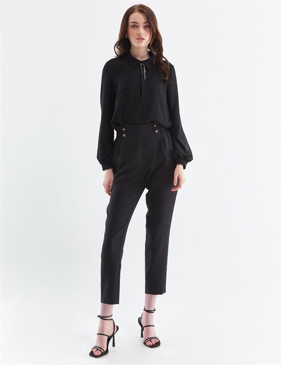 Kyr 4 Düğmeli Pileli  Siyah Pantolon