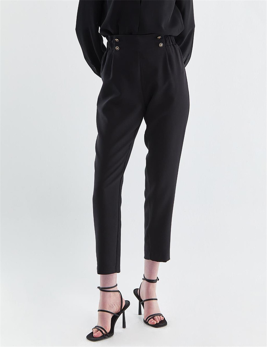 Kyr 4 Düğmeli Pileli  Siyah Pantolon