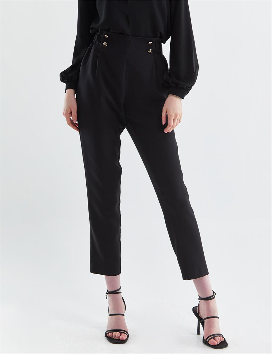 Kyr 4 Düğmeli Pileli  Siyah Pantolon