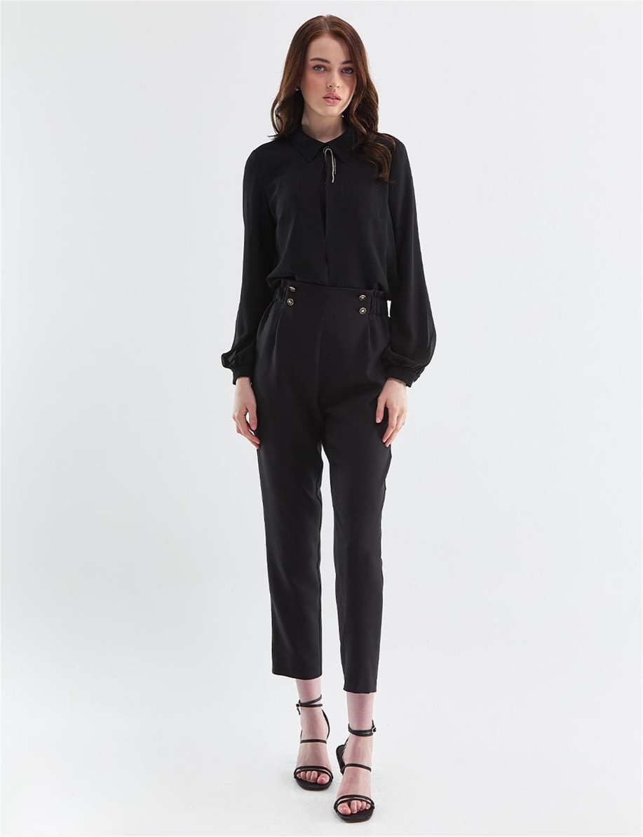 Kyr 4 Düğmeli Pileli  Siyah Pantolon