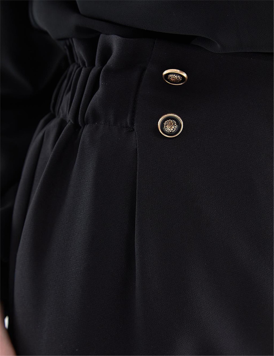 Kyr 4 Düğmeli Pileli  Siyah Pantolon