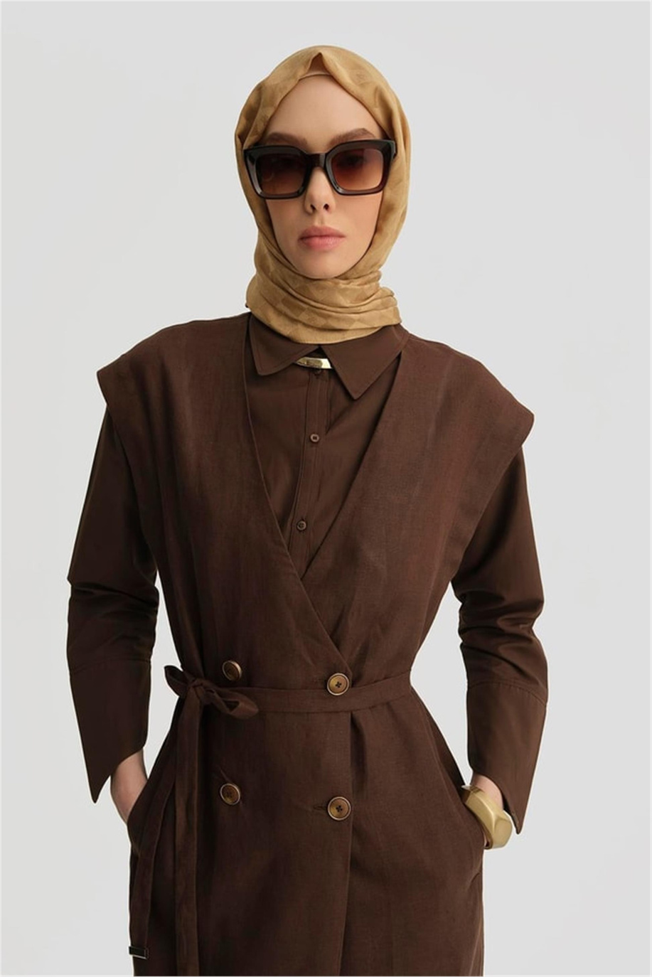 Leopar Biyeli Keten Kahve Takım