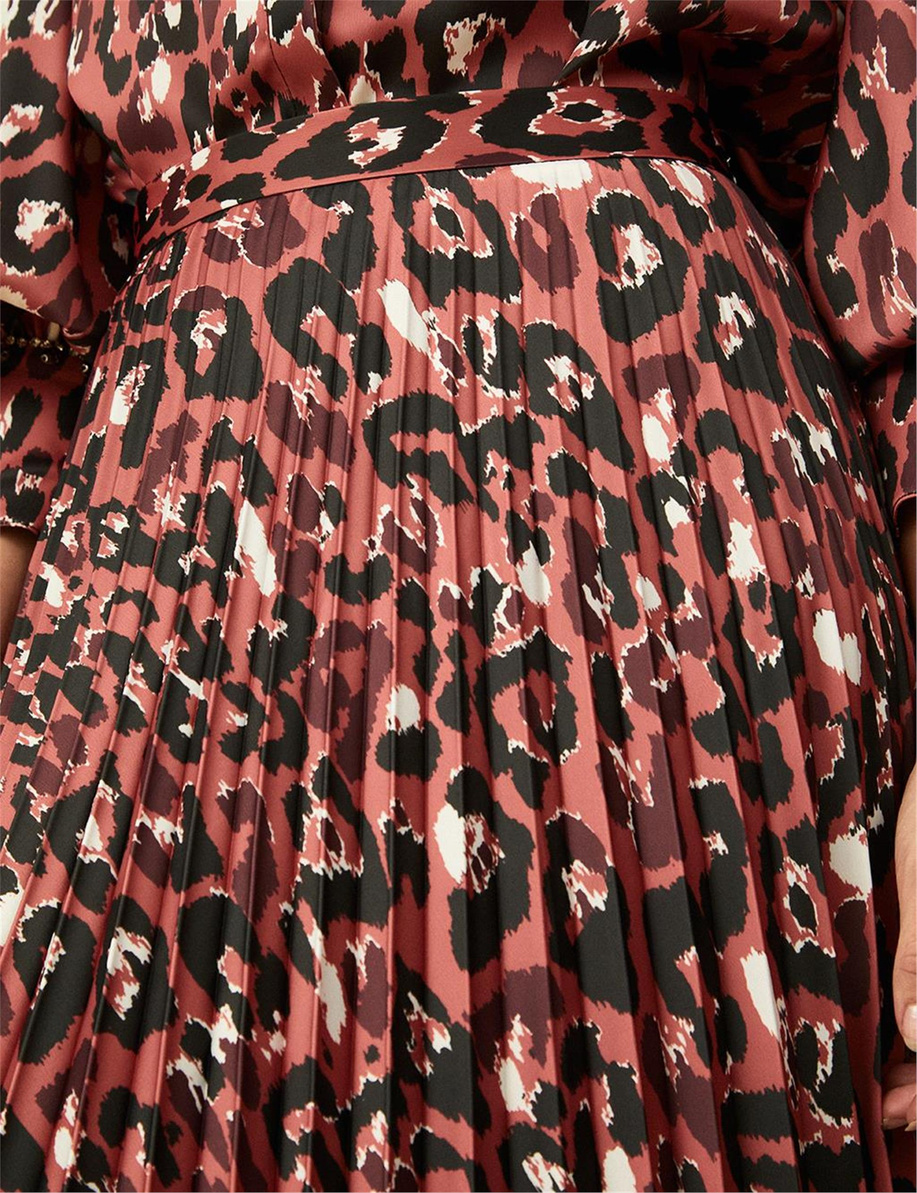 Leopar Desenli Piliseli Bordo Etek