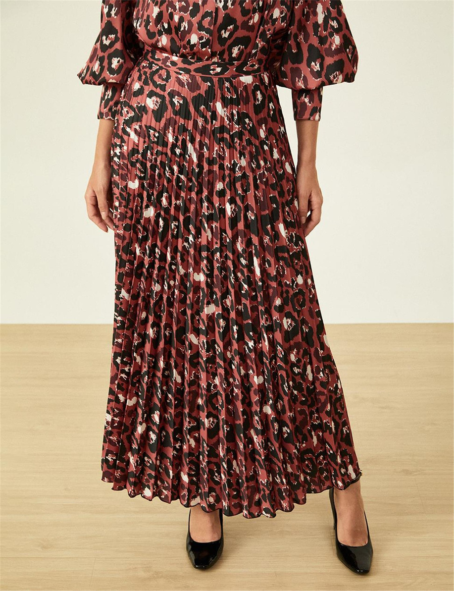 Leopar Desenli Piliseli Bordo Etek