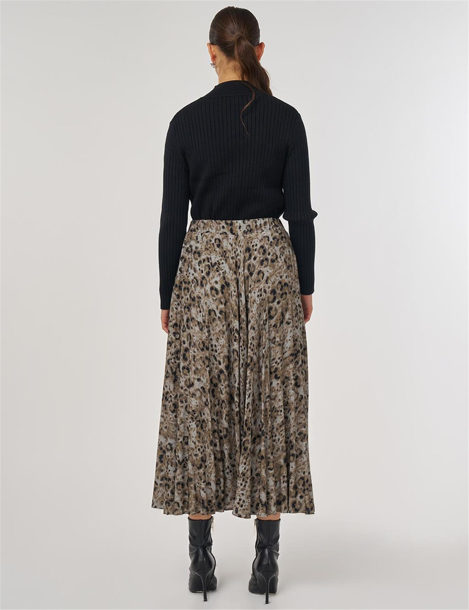 Leopar Desenli Piliseli Etek Haki