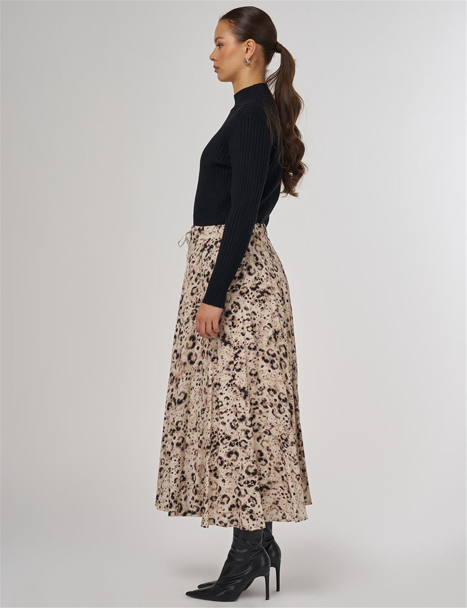 Leopar Desenli Piliseli Etek Krem