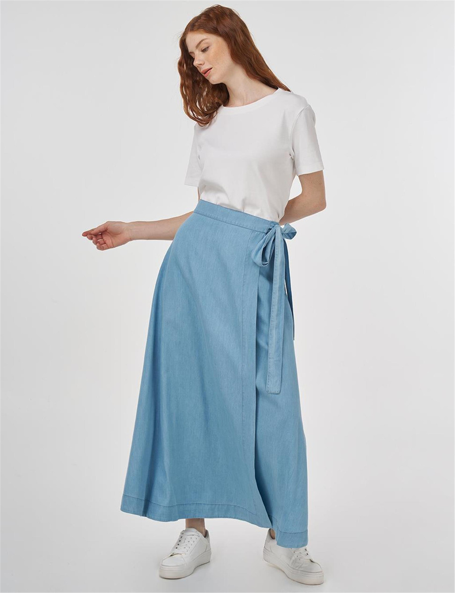 Lyocell Anvelop Etek Buz Mavisi