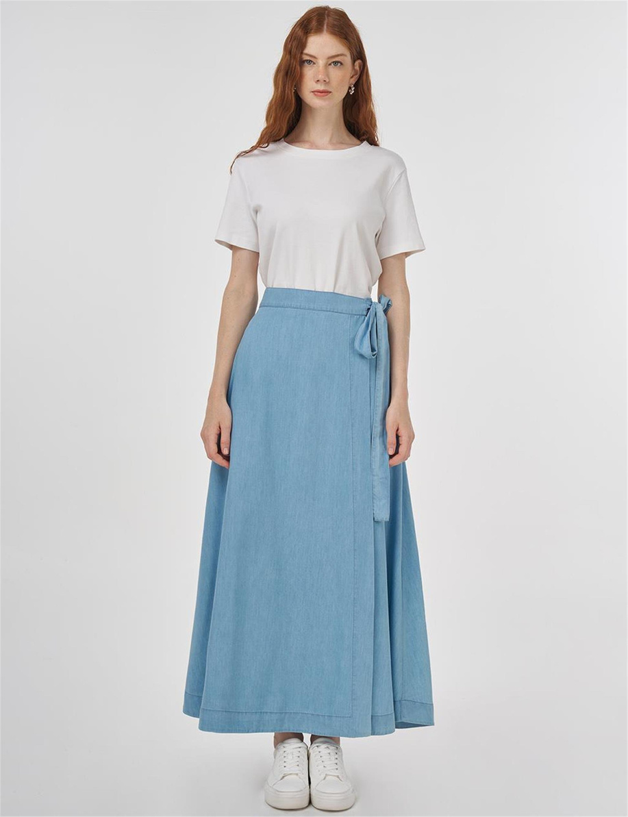 Lyocell Anvelop Etek Buz Mavisi