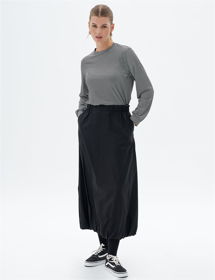 Metal Aksesuarlı Balon Siyah Etek