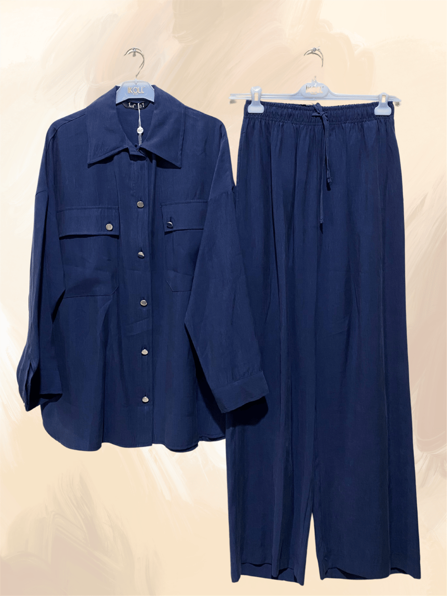 Metal Düğmeli Modal Lacivert Takım