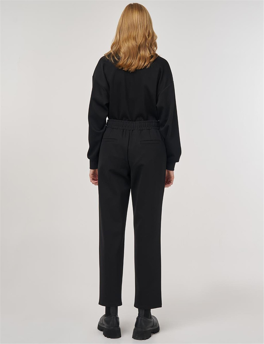 Metal Tokalı Boru Paça Pantolon Siyah