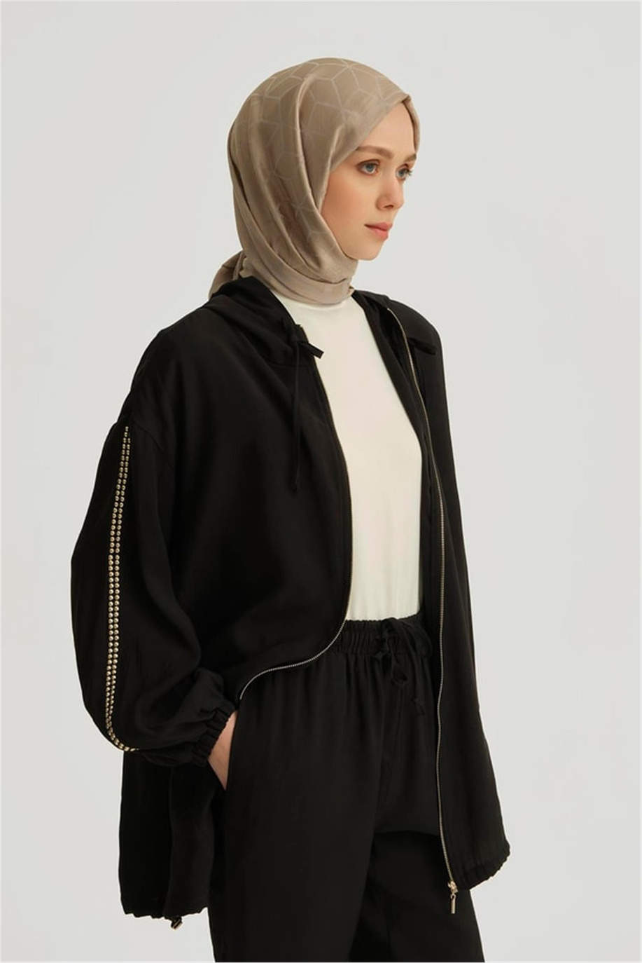 Modal Trok Baskılı Tunik Siyah - 25YD4240-1