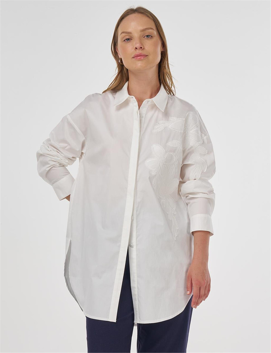 Nakış Aplikeli Pamuklu Tunik Ekru