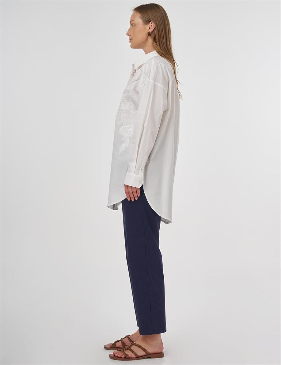 Nakış Aplikeli Pamuklu Tunik Ekru